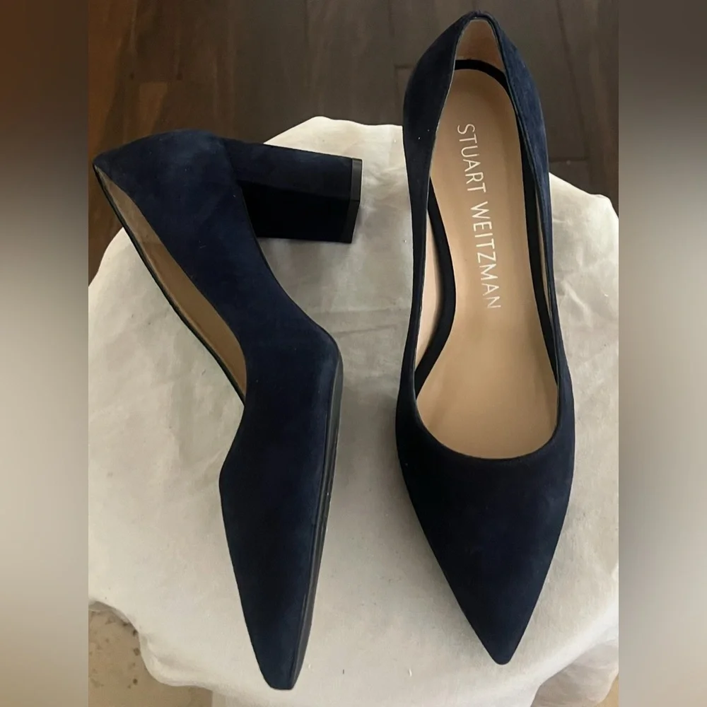 Stuart Weitzman Stuart Block Heel 75 Pointed Toe Pump Shoes New 10.5 $495 - Picture 12 of 13